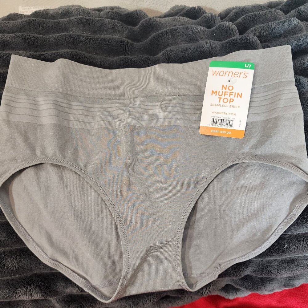 Warner's Gray with Stripe No Muffin Top Nylon Elastane Seamless Brief Size L/7